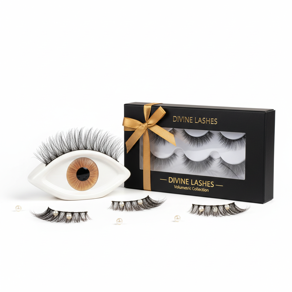 Premium false eyelashes on white background